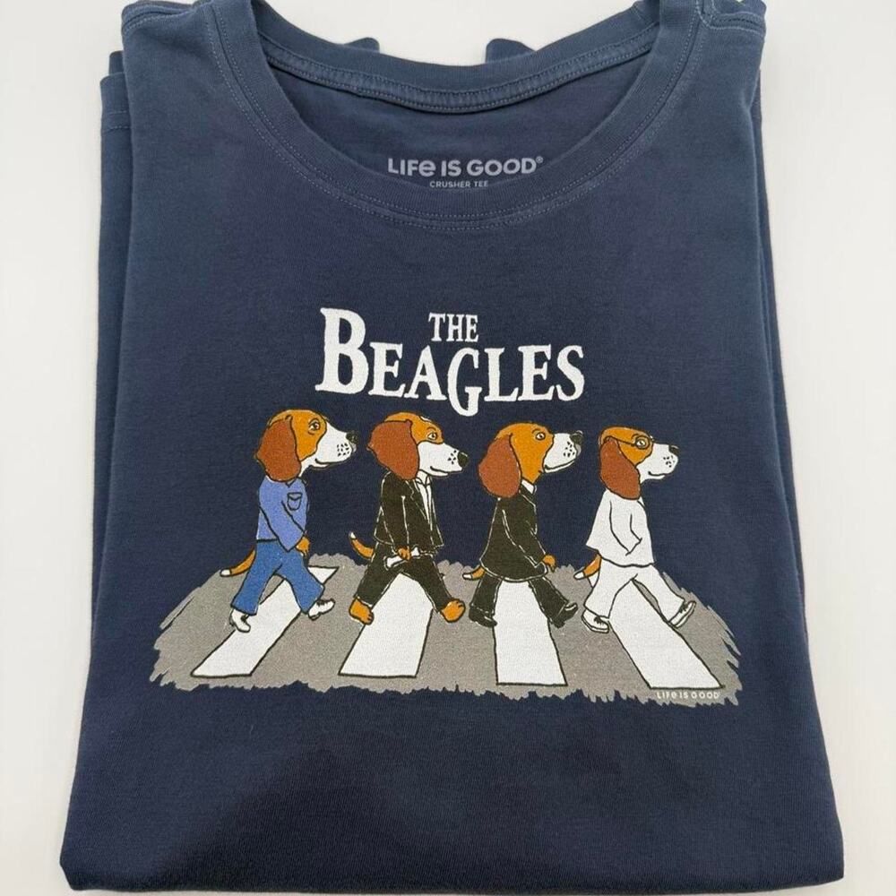 Life is Good navy blue The Beatles Abbey Road Beagles graphic tee size Large